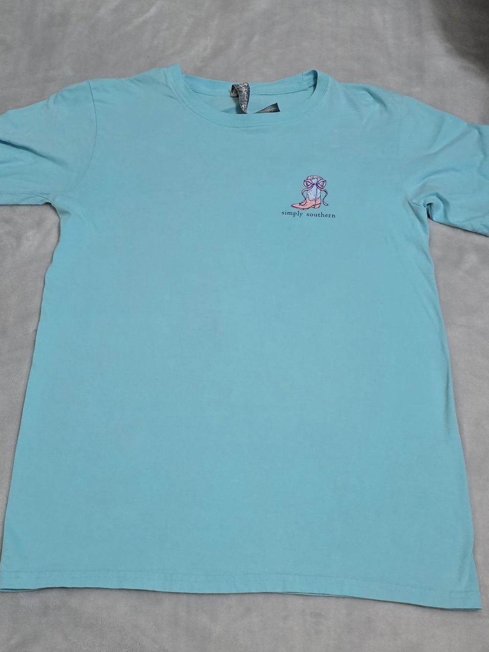 Simply Southern Aqua Crewneck Short Sleeve Tee with Small Chest Graphic